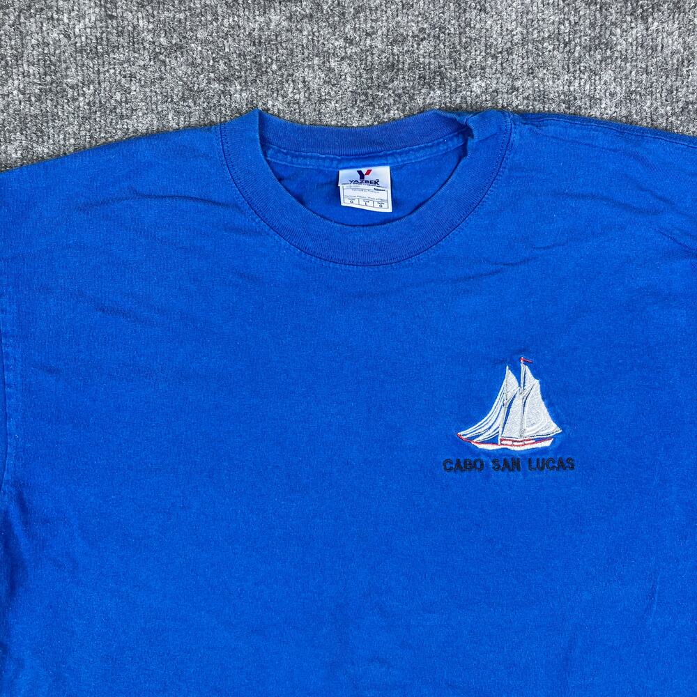 Yazbek‎ T-Shirt Mens L Blue Cabo San Lucas Graphic Tourist Souvenir Sailboat Tee